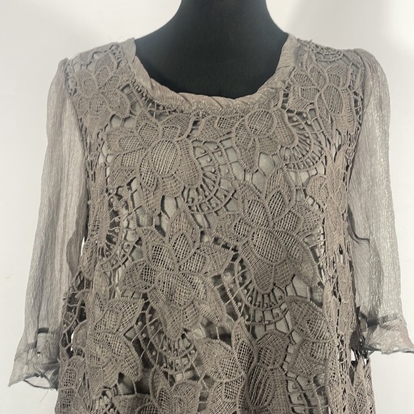 Pretty Angel Baby Doll Dress, Tunic, Lace, Floral,sheer,Fringe,Gray,Small - Picture 4 of 12